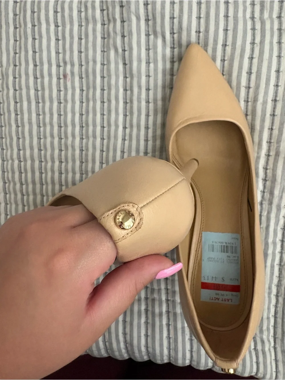 Michael Kors Beige Pointed-Toe Leather Flats